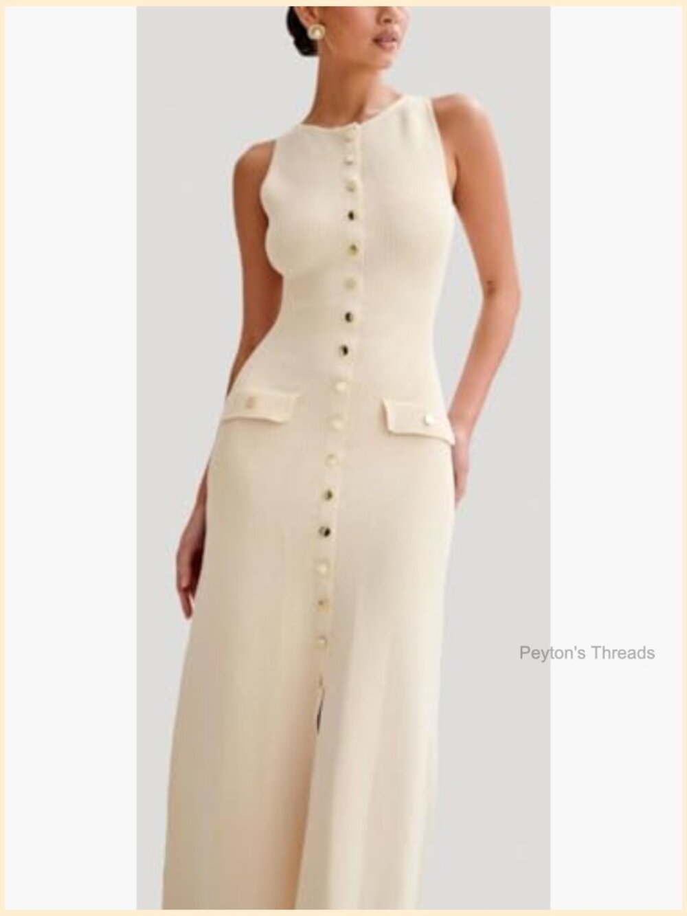 Sleeveless Knit Maxi Dress Crew Neck Bodycon Slit - Picture 5 of 7